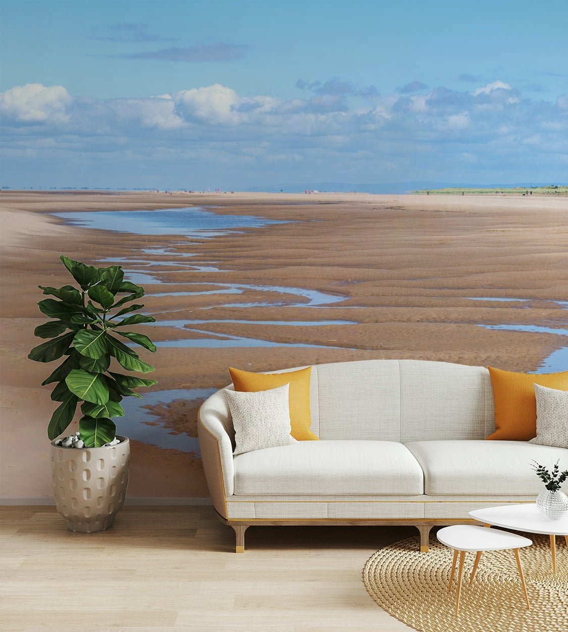 Serene sand and sky mural perfect for restful rooms.

