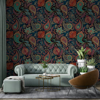 This wallpaper is suitable for a living room, a bedroom, or an elegant study.

