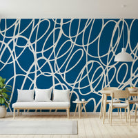 Modern Sapphire Scribbles wallpaper featuring energetic, continuous loop lines.