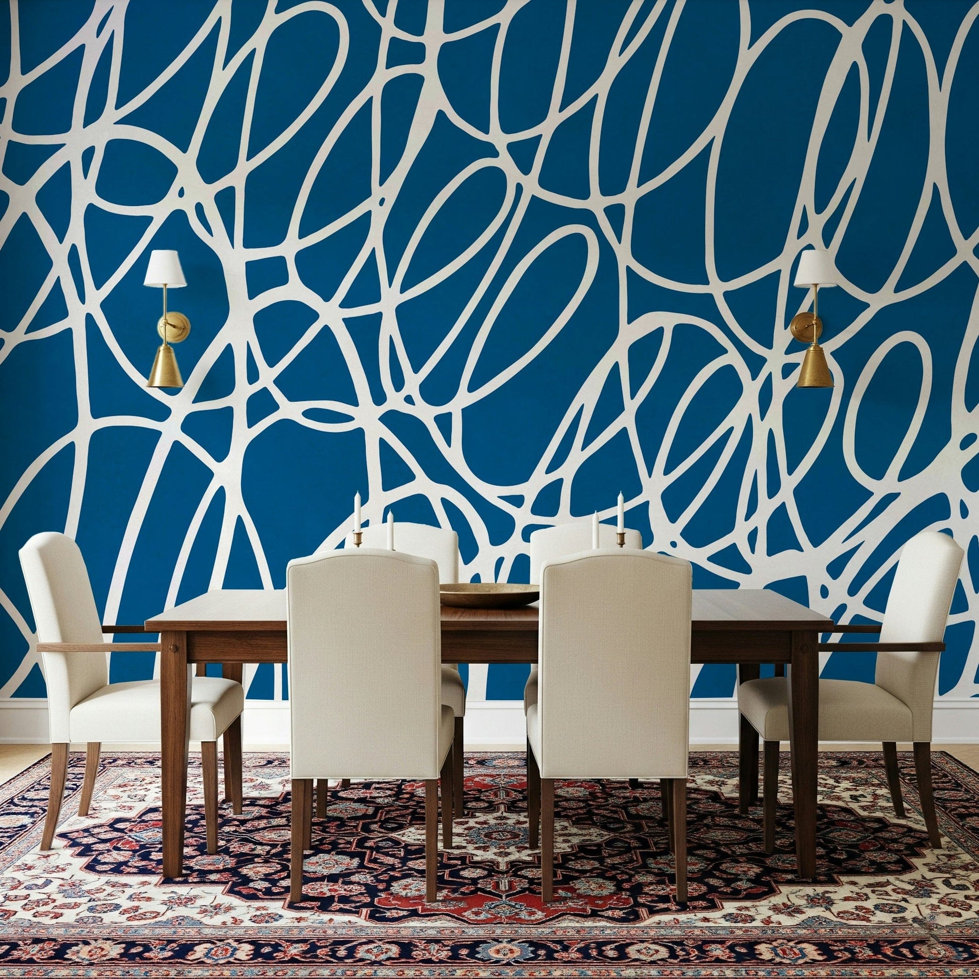 Deep indigo and creamy white abstract art for sophisticated wall decoration.