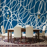 Deep indigo and creamy white abstract art for sophisticated wall decoration.