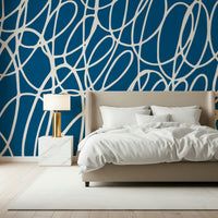 Stylish dark blue wall covering, an artistic Scribble pattern for any space.