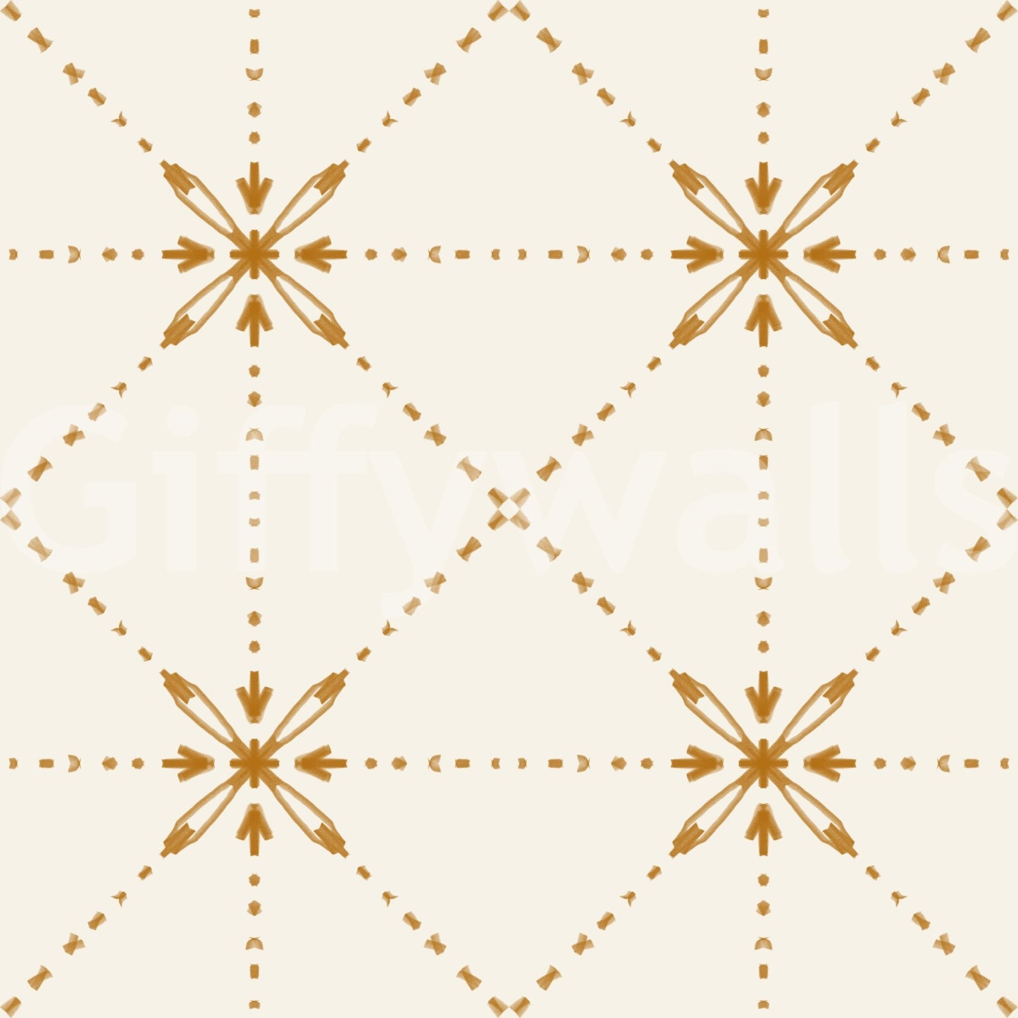 Sashiko Hana - Goshi - Latticed Flower Stitch Gold Wallpaper⁠
