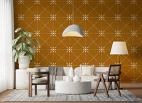 Sashiko Hana - Goshi - Latticed Flower Stitch On Gold Wallpaper⁠