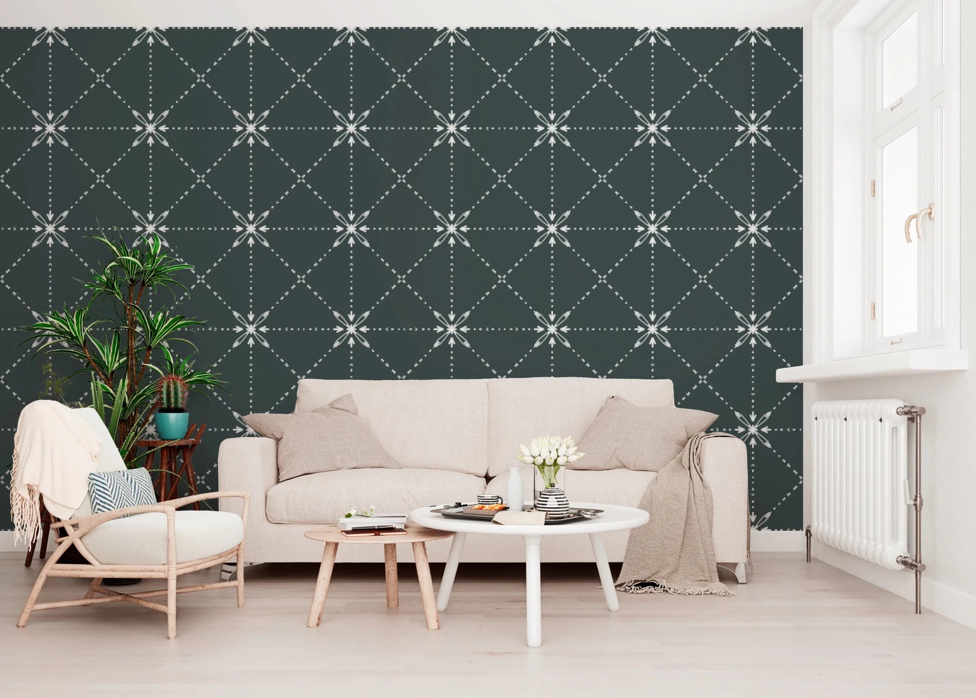 Sashiko Hana - Goshi - Latticed Flower Stitch On Outer Space Wallpaper⁠