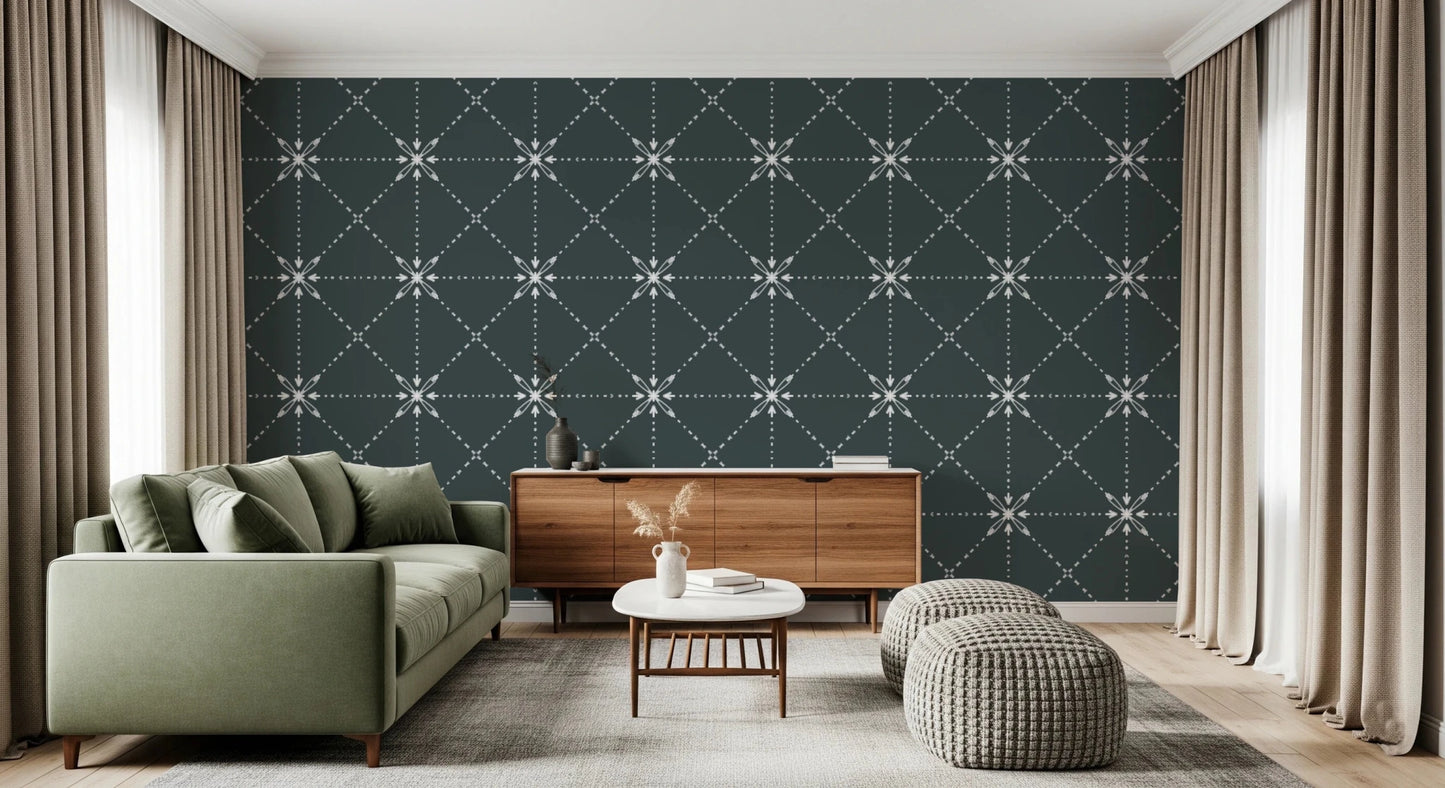 Sashiko Hana - Goshi - Latticed Flower Stitch On Outer Space Wallpaper⁠