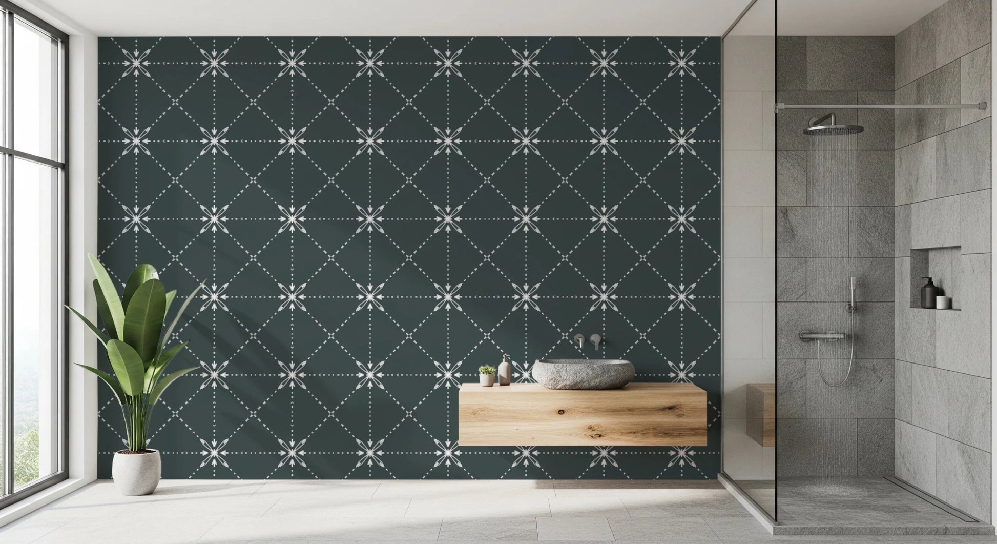 Sashiko Hana - Goshi - Latticed Flower Stitch On Outer Space Wallpaper⁠