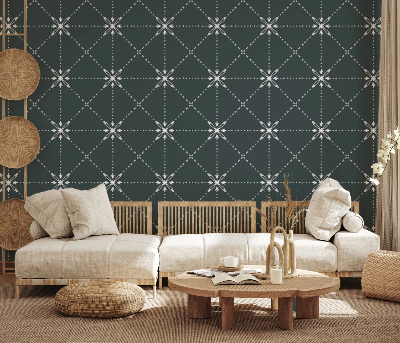 Sashiko Hana - Goshi - Latticed Flower Stitch On Outer Space Wallpaper⁠