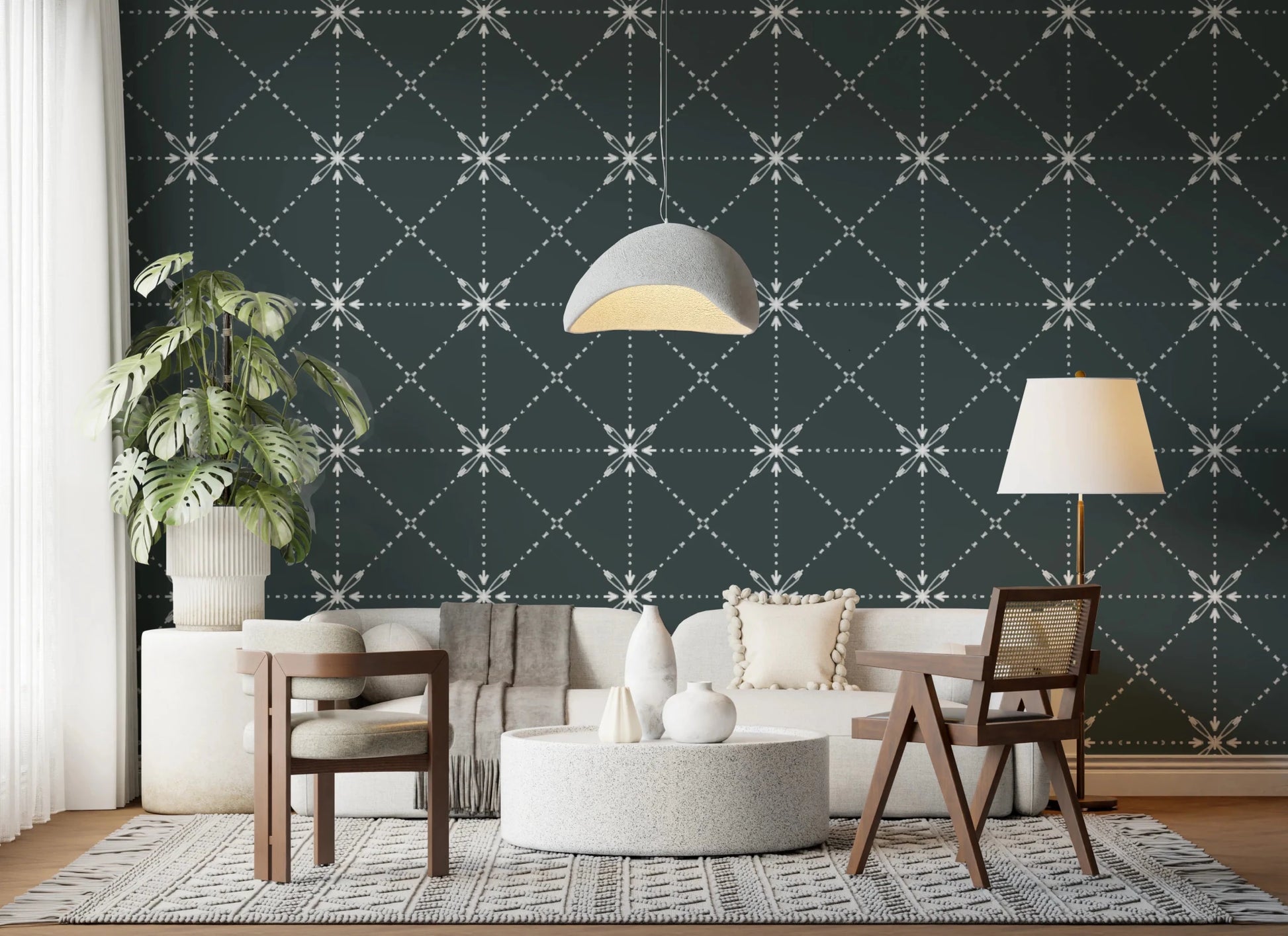 Sashiko Hana - Goshi - Latticed Flower Stitch On Outer Space Wallpaper⁠