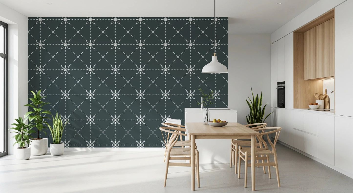 Sashiko Hana - Goshi - Latticed Flower Stitch On Outer Space Wallpaper⁠