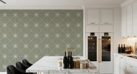 Sashiko Hana - Goshi - Latticed Flower Stitch On Sage Wallpaper⁠