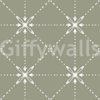 Sashiko Hana - Goshi - Latticed Flower Stitch On Sage Wallpaper⁠