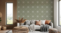 Sashiko Hana - Goshi - Latticed Flower Stitch On Sage Wallpaper⁠