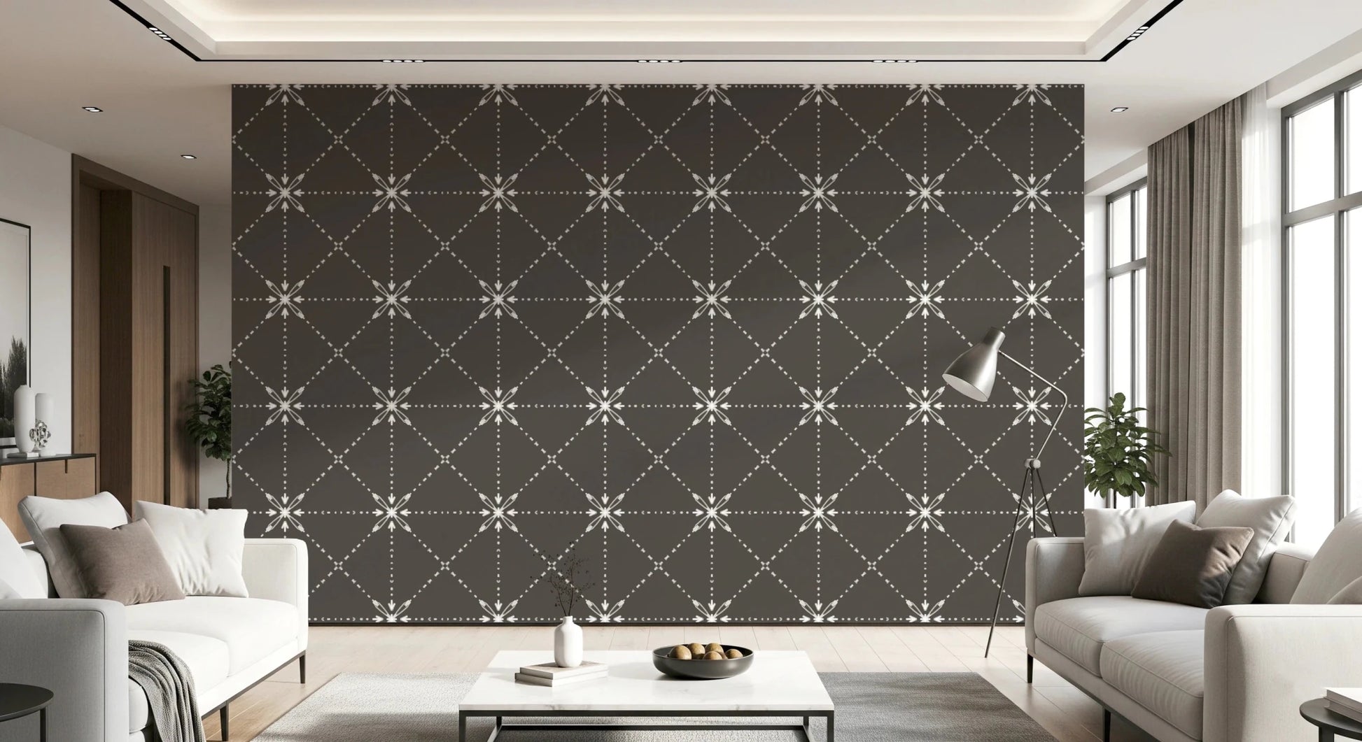 Sashiko Hana - Goshi - Latticed Flower Stitch On Silhouette Wallpaper⁠