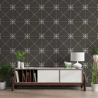 Sashiko Hana - Goshi - Latticed Flower Stitch On Silhouette Wallpaper⁠