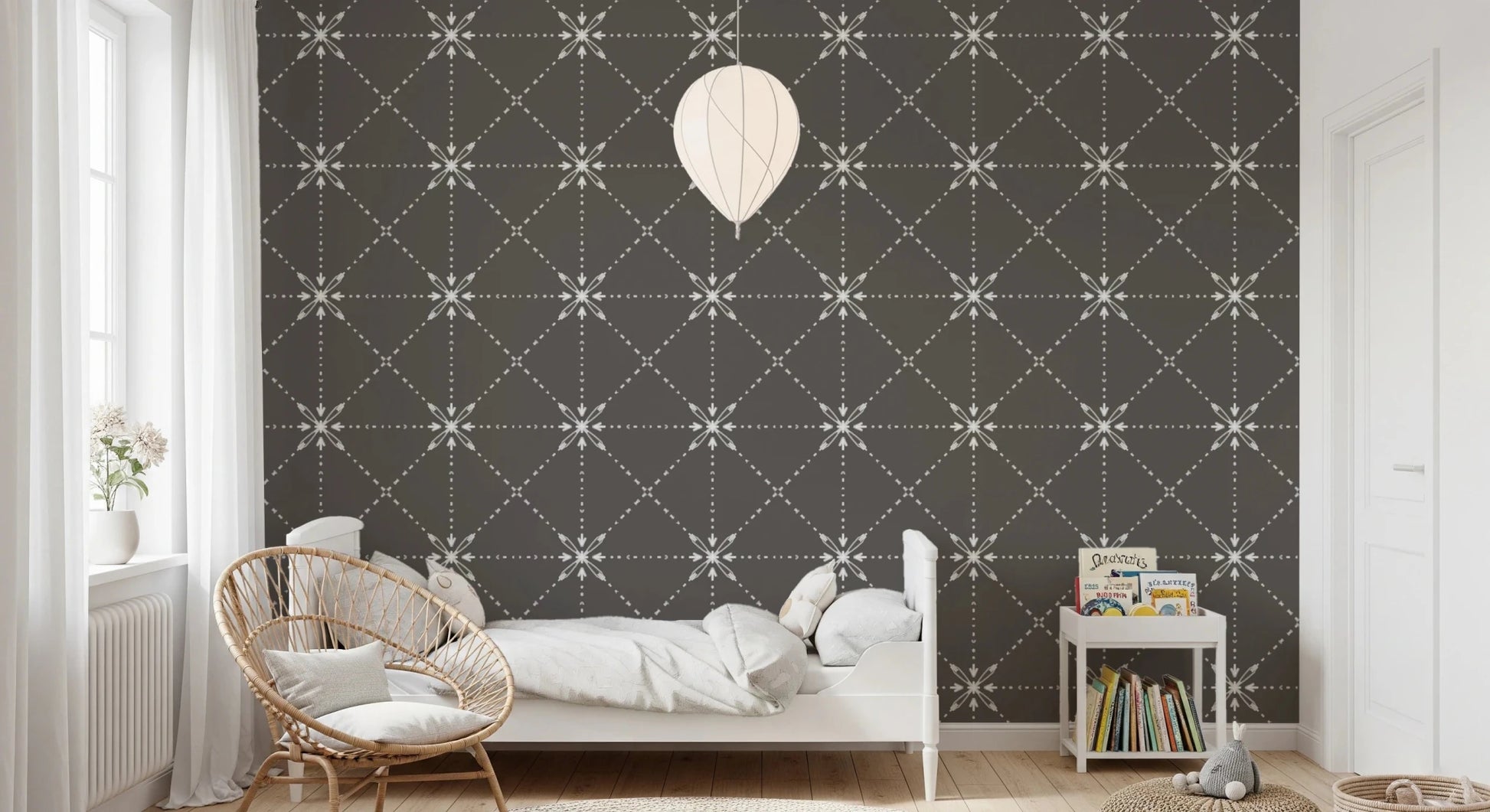 Sashiko Hana - Goshi - Latticed Flower Stitch On Silhouette Wallpaper⁠