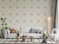 Sashiko Hana - Goshi - Latticed Flower Stitch Sage Wallpaper⁠