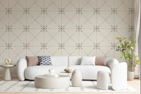 Sashiko Hana - Goshi - Latticed Flower Stitch Sage Wallpaper⁠