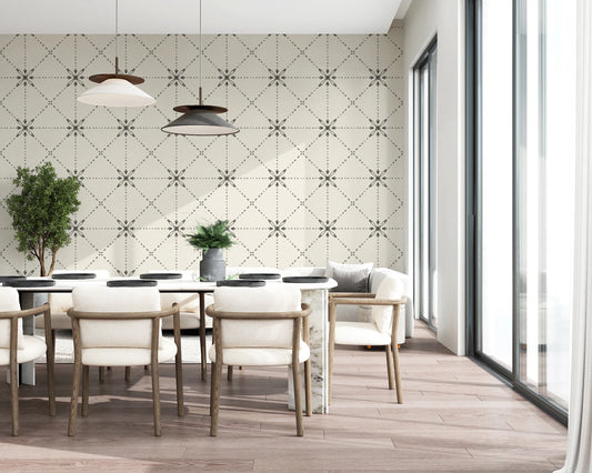 Sashiko Hana - Goshi - Latticed Flower Stitch Silhouette Wallpaper⁠