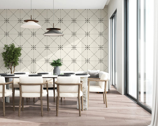 Sashiko Hana - Goshi - Latticed Flower Stitch Silhouette Wallpaper⁠