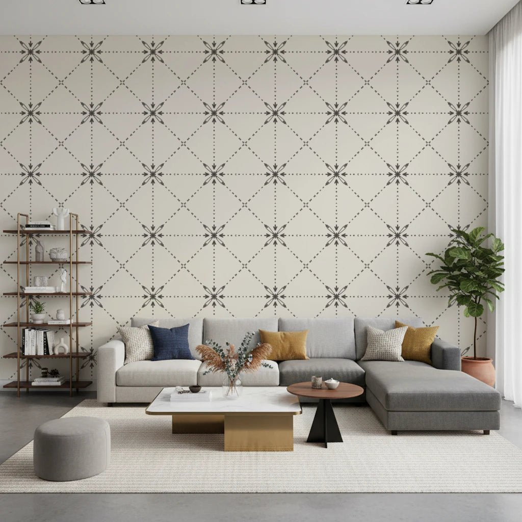Sashiko Hana - Goshi - Latticed Flower Stitch Silhouette Wallpaper⁠