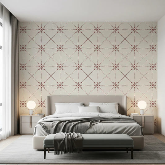 Sashiko Hana - Goshi - Latticed Flower Stitch Terracotta Wallpaper⁠