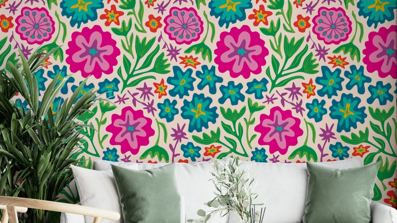 Ideal wallpaper for an accent wall, living room, or bright kitchen.

