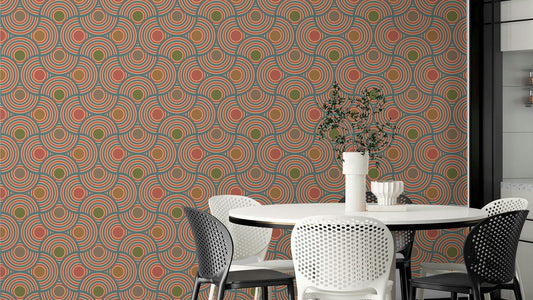 The image shows a peaceful, vintage-style pattern with scalloped shapes.

