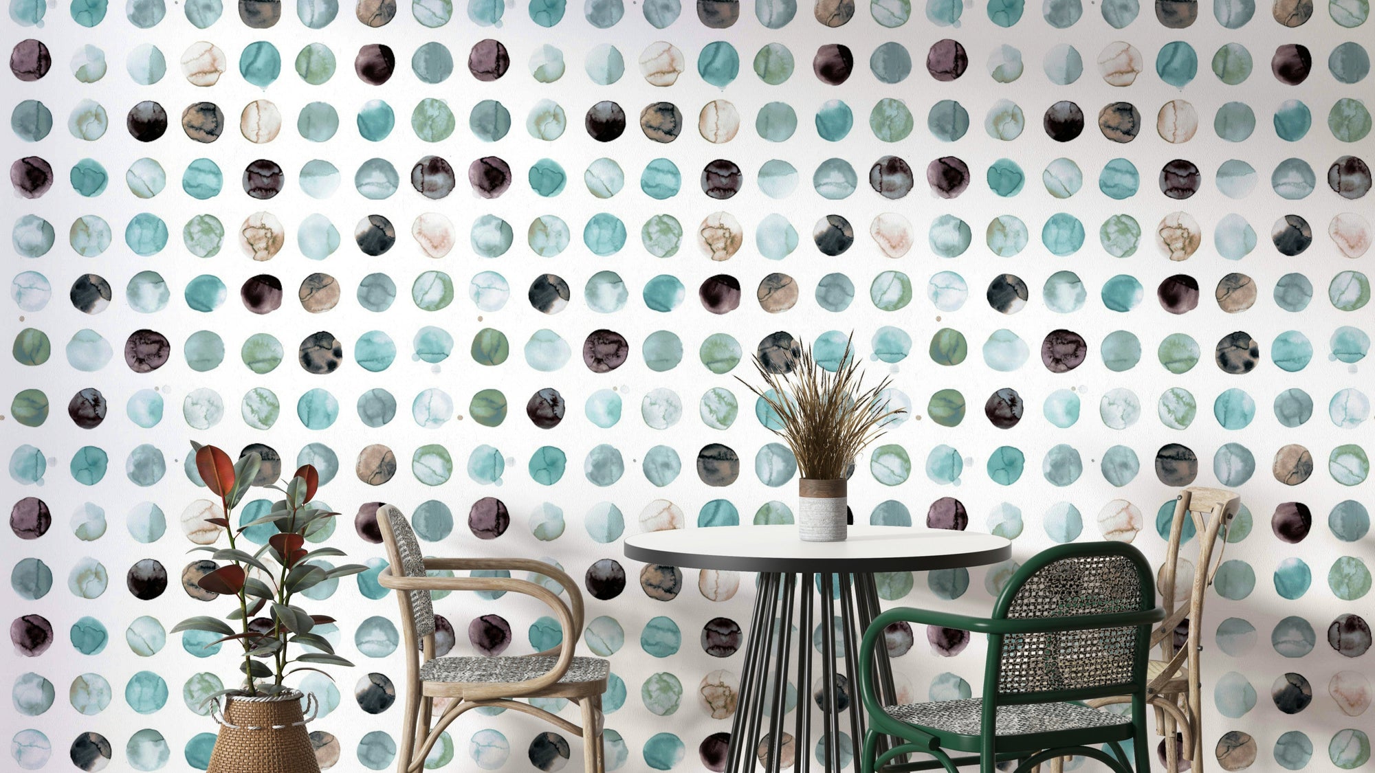 Watercolor Minimal Scandi Dots Aqua Blue Wallpaper with soft dot design.

