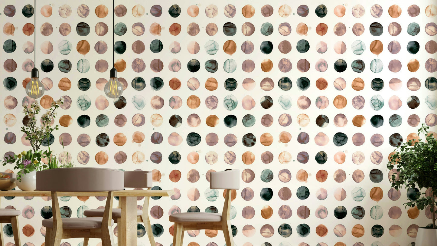 Watercolor Minimal Scandi Dots Wallpaper in terracotta orange.

