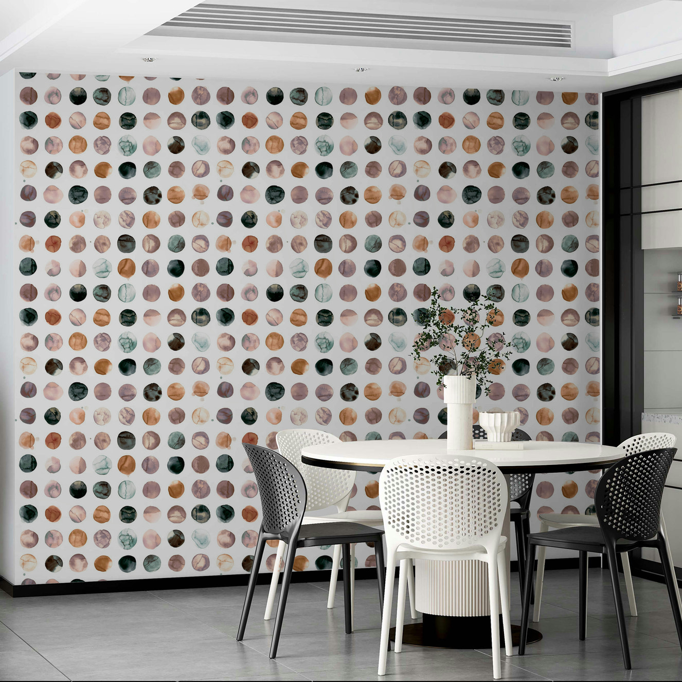 Hand-drawn dot wallpaper in soft orange and beige.

