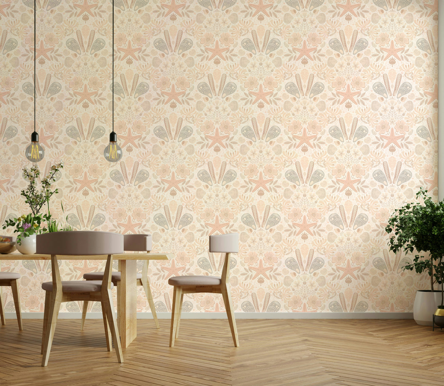 Scandinavian floral wall design in soft pink

