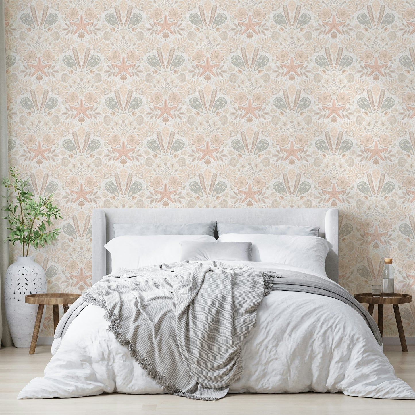 Scandinavian-inspired floral wallpaper in blush

