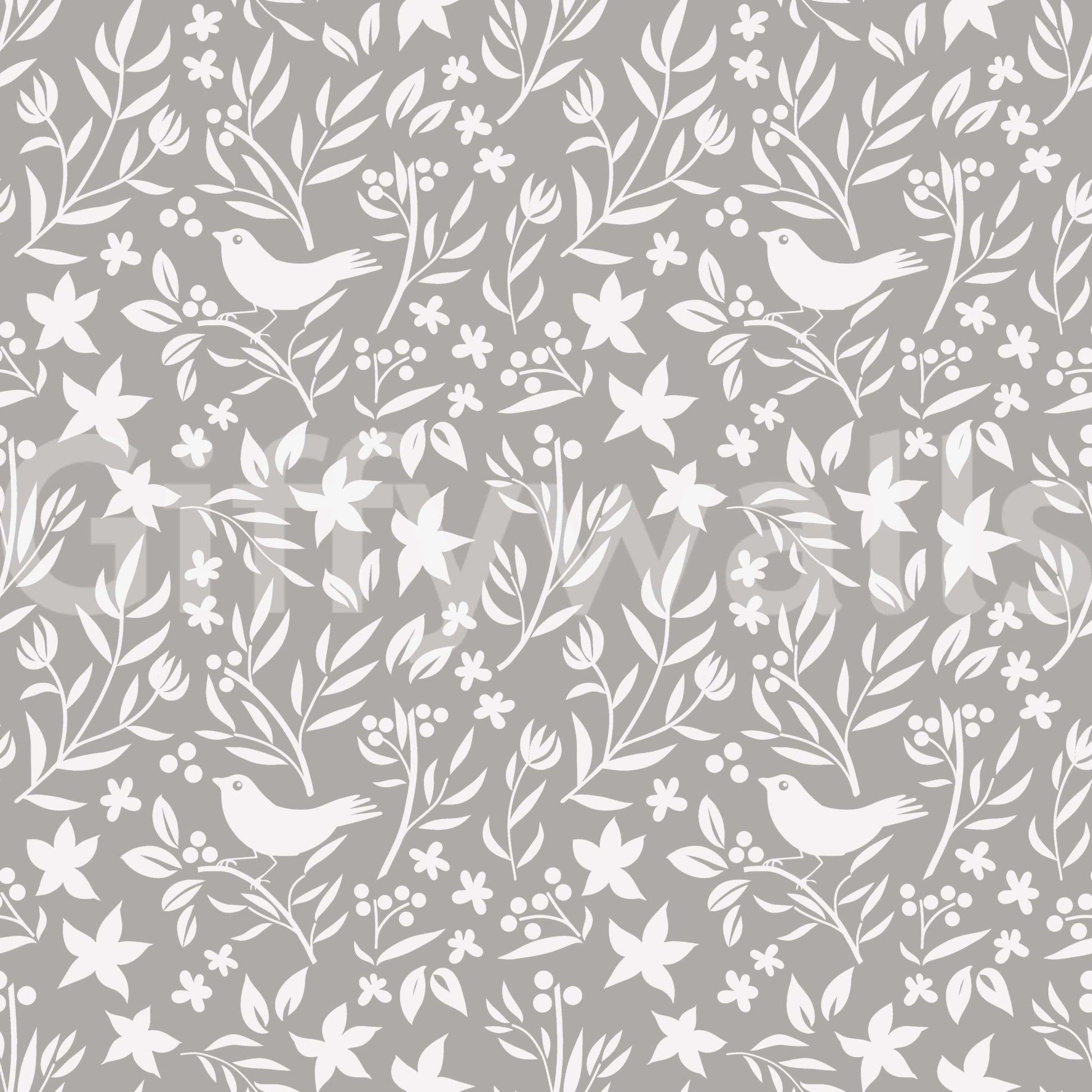 Graphic Scandinavian wallpaper, detailed star-like flowers.
