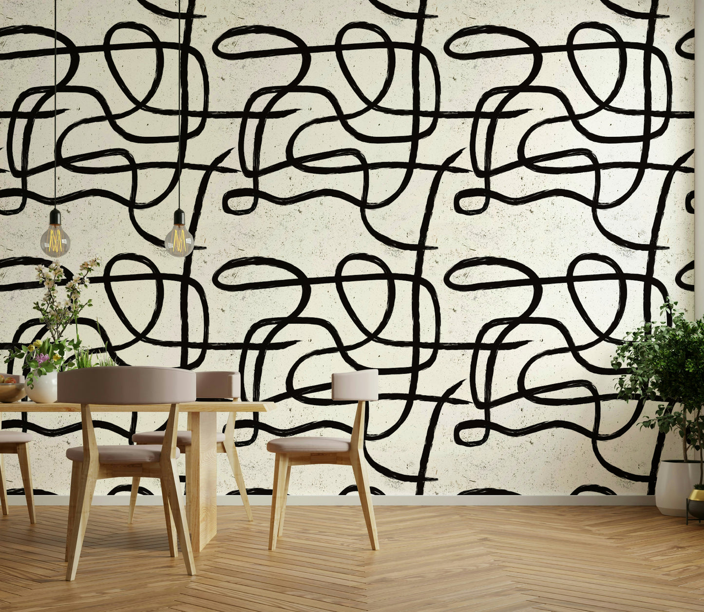 Wallpaper with subtle hand-drawn marks inspired by Japanese minimalism.

