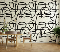 Wallpaper with subtle hand-drawn marks inspired by Japanese minimalism.

