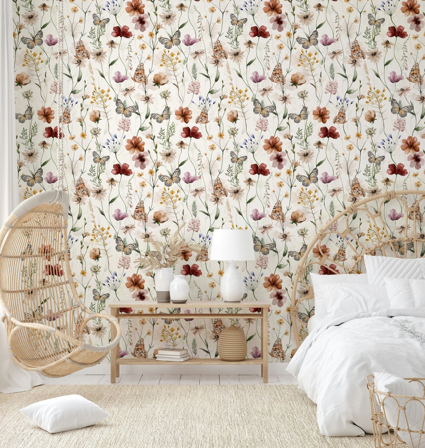 The wallpaper shows a hand-painted floral scene.

