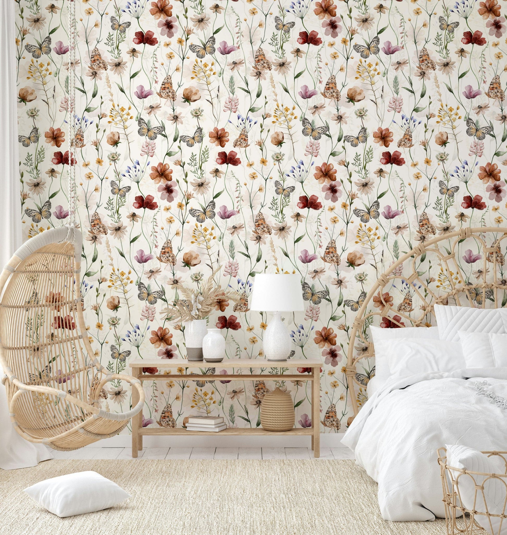 The wallpaper shows a hand-painted floral scene.

