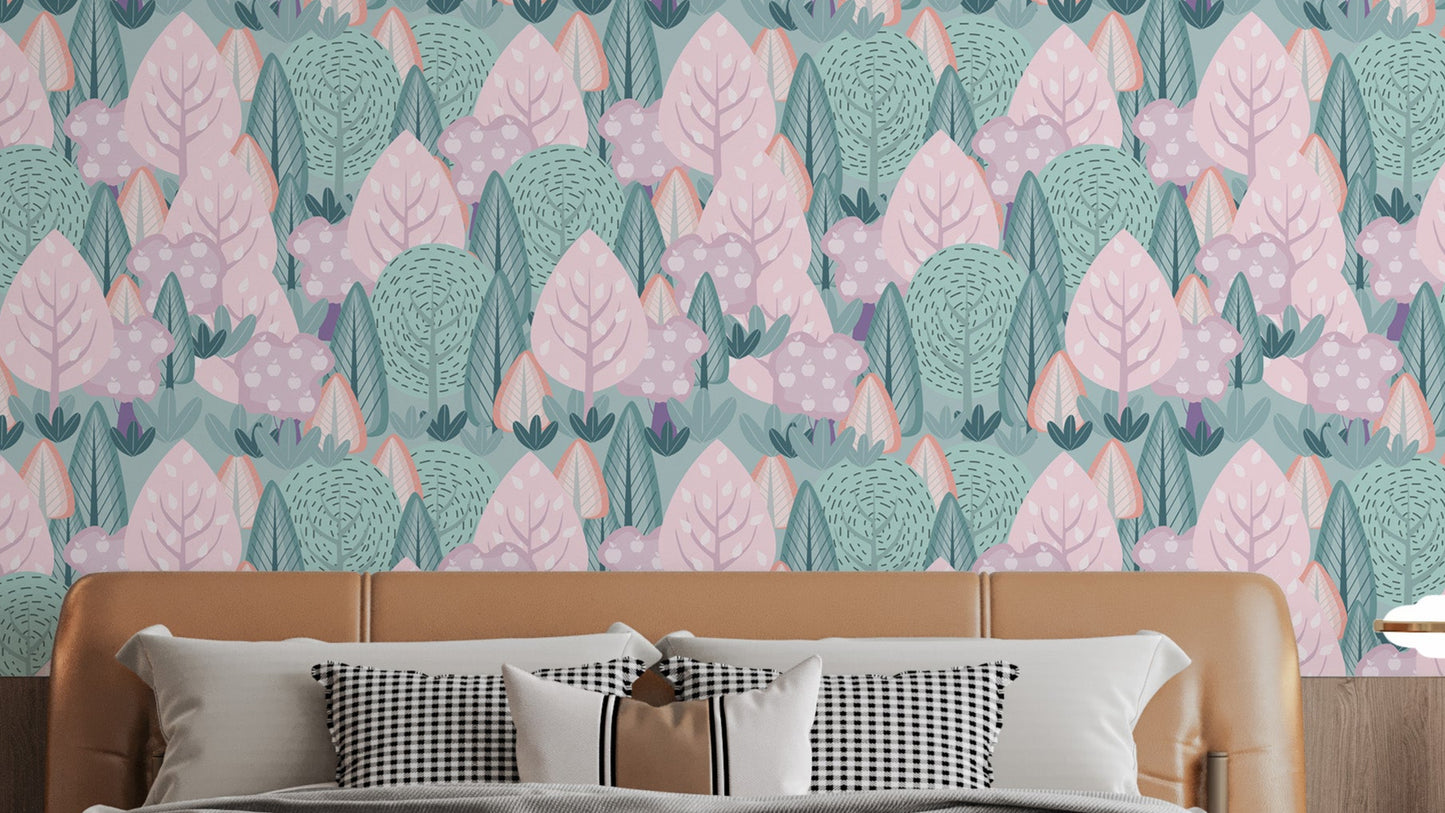 Scandinavian-style tree wallpaper design

