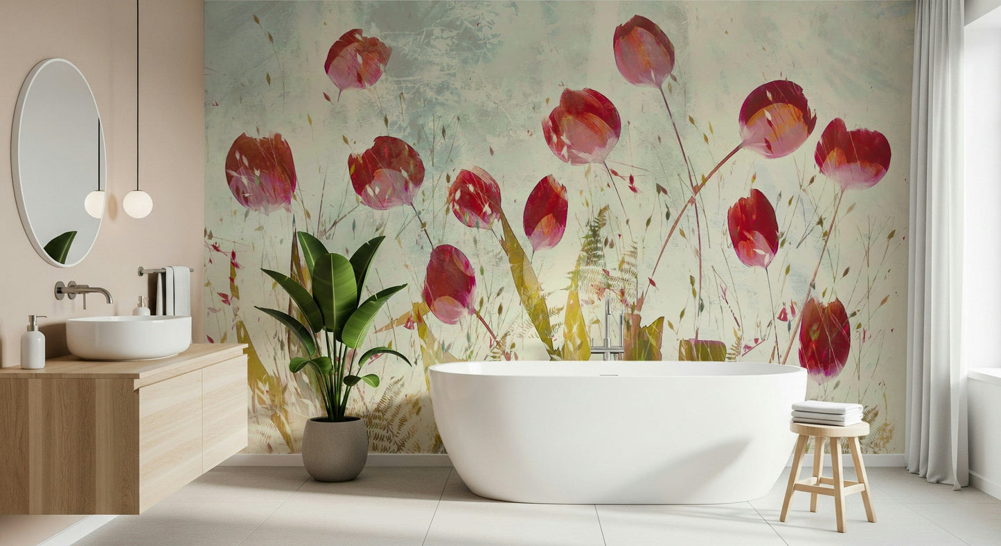 A contemplative floral pattern wallpaper mural for a feature wall.

