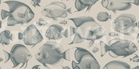 Detailed line art fish motif mural wallpaper for walls

