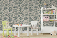 Repeat pattern wallpaper for walls with exotic fish in teal

