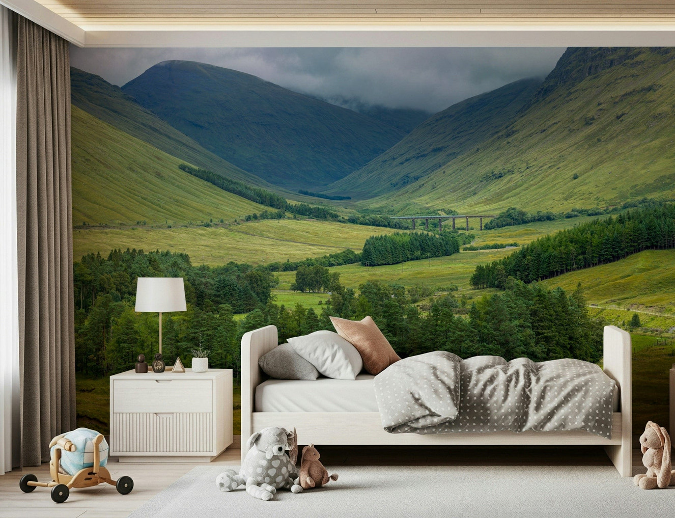 Scottish Highlands Vista décor wallpaper peaceful highland valley.