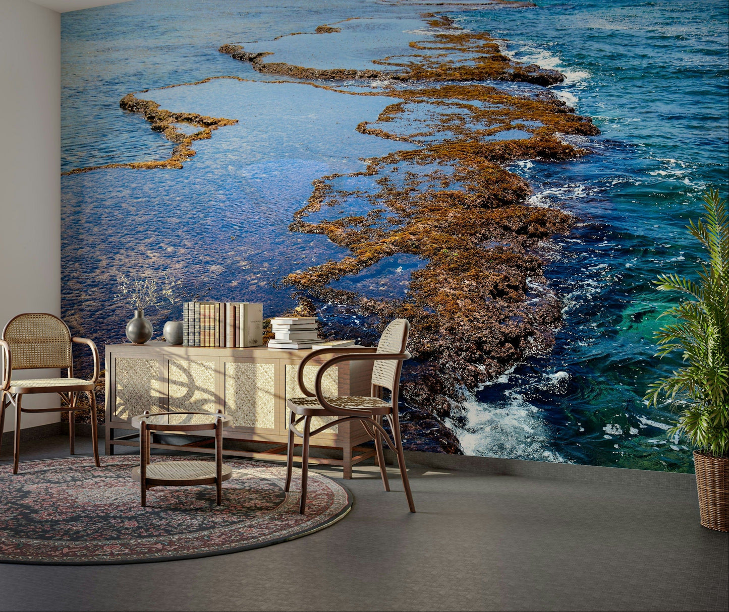 A classic beach scene wallpaper for walls.

