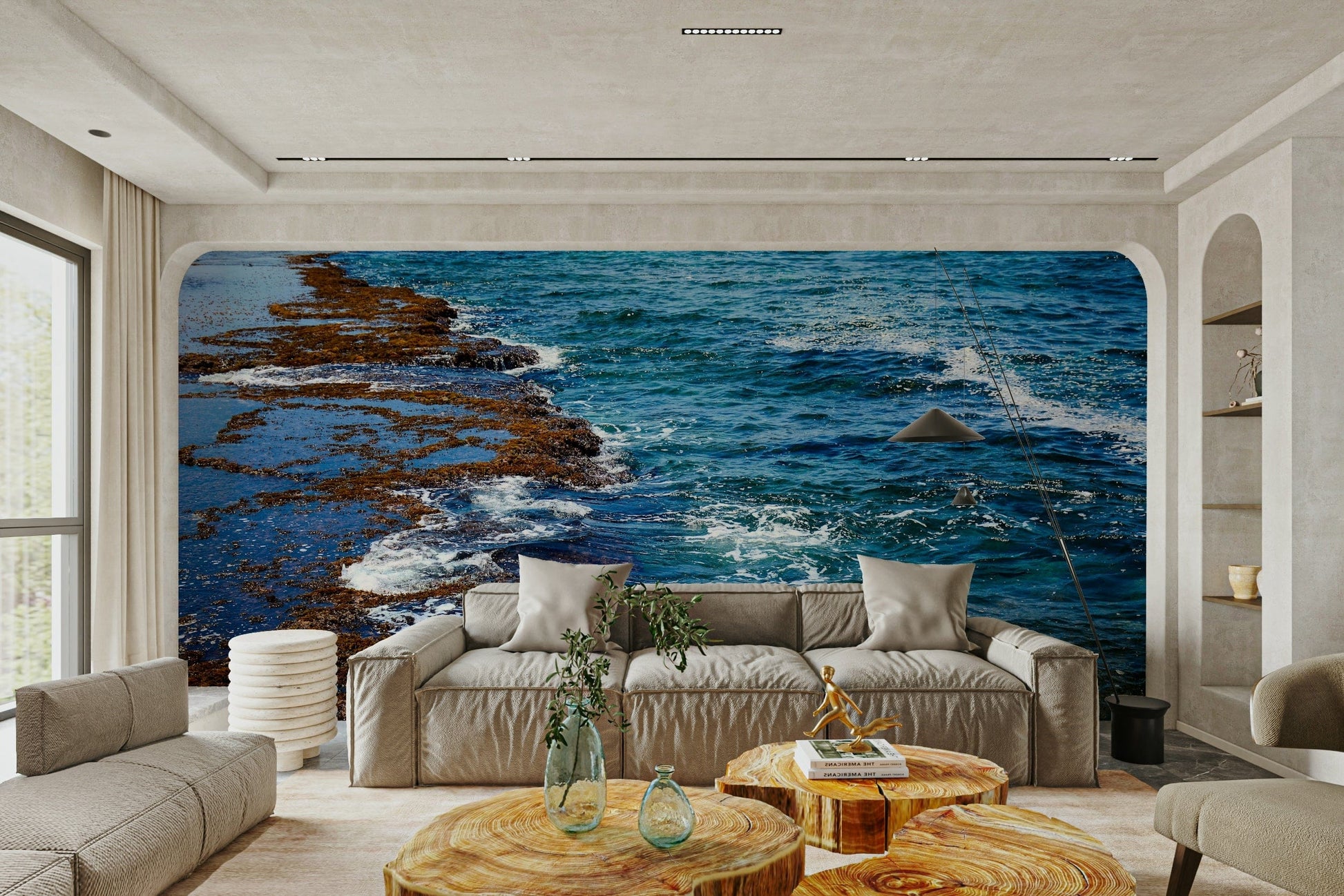 A tranquil coastal view wall mural for your decor.

