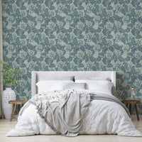 Botanical wallpaper in ocean-inspired turquoise

