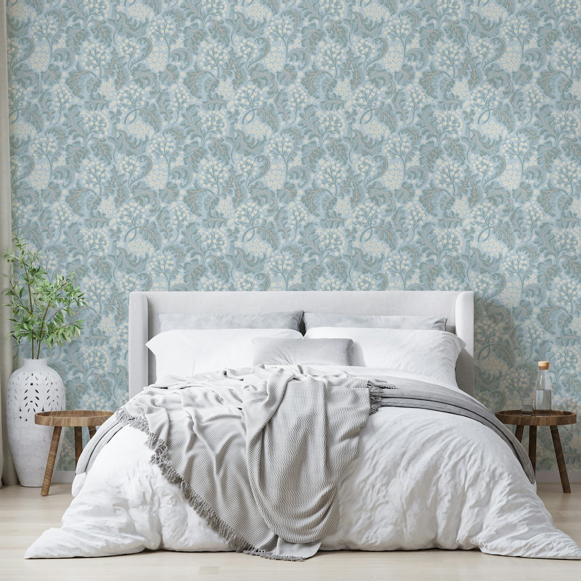 Light blue sea kale mural for serene spaces

