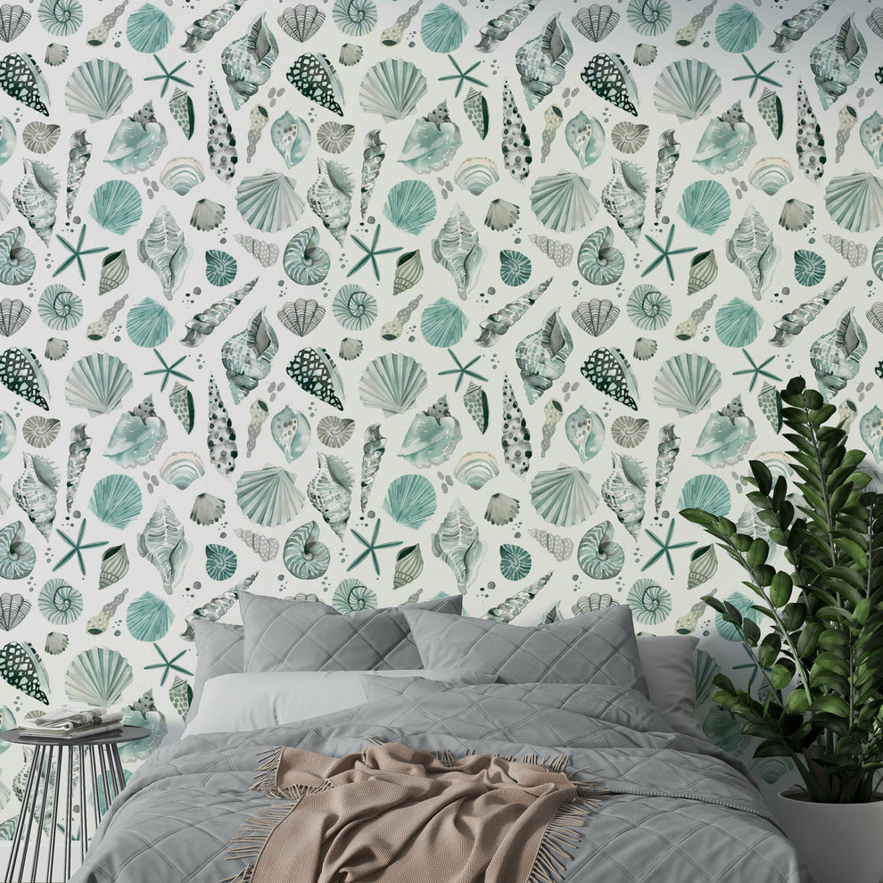 Sea Shells Coastal Summer Blue Wallpaper – Calm Beach Mural
