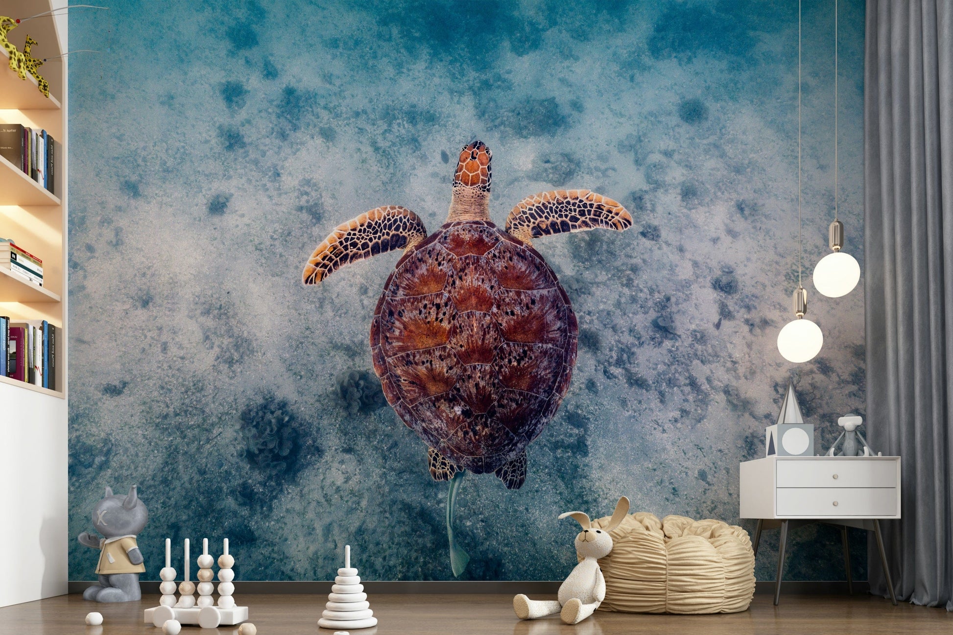 Sea Turtle Serenity wallpaper bringing a relaxing, marine-inspired vibe to bedrooms or living rooms.