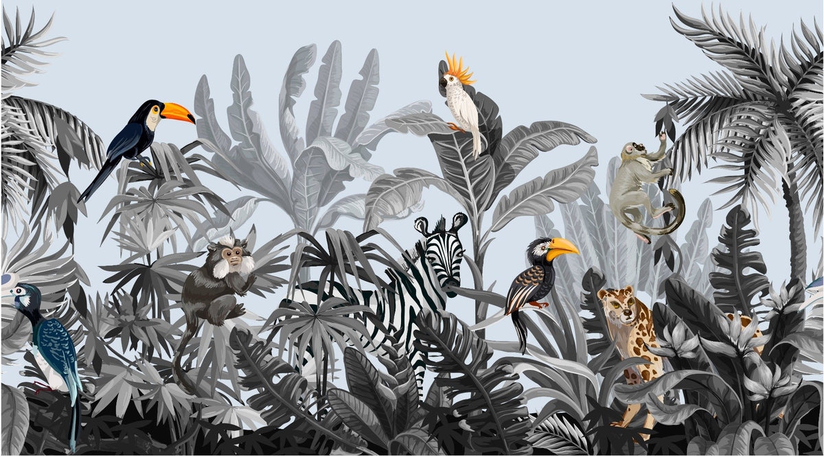 Monochrome kids jungle peint peint mural in your room